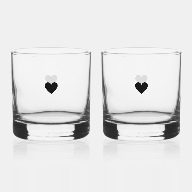 Modern Minimalist Heart Black Custom Valentine Set Whiskey Glass (Front)