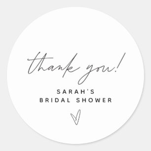 Modern Minimalist Heart Bridal Shower Thank You Classic Round Sticker