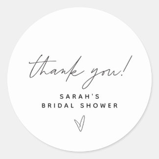 Modern Minimalist Heart Bridal Shower Thank You Classic Round Sticker