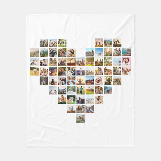Modern Minimalist Heart Shaped Photo Collage Fleece Blanket (Front)