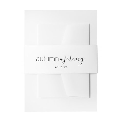 Modern Minimalist Heart Simple Chic Script Wedding Invitation Belly Band