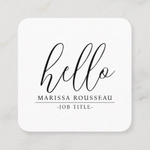 Modern Minimalist Hello Black White QR Code Square Business Card