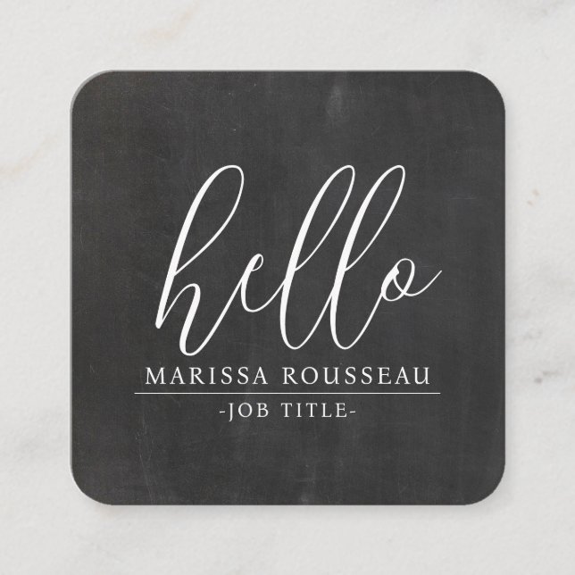 Modern Minimalist Hello Gray Black QR Code Square Business Card (Front)