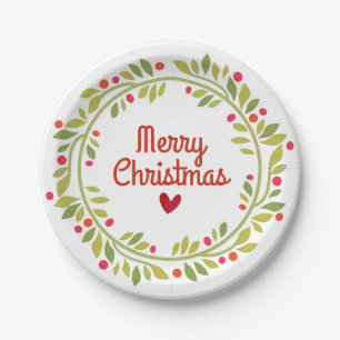Modern Minimalist Holly Wreath Christmas Paper Plates