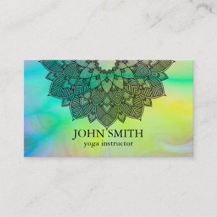 Modern Minimalist Holograph Lotus Yoga Instructor Business Card