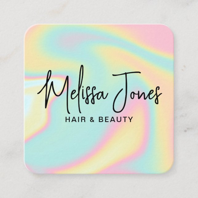 Modern Minimalist Holographic Square Business Card (Front)