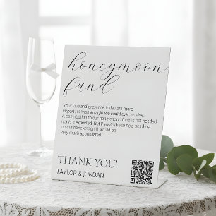 Modern Minimalist Honeymoon Fund QR Code Pedestal Sign