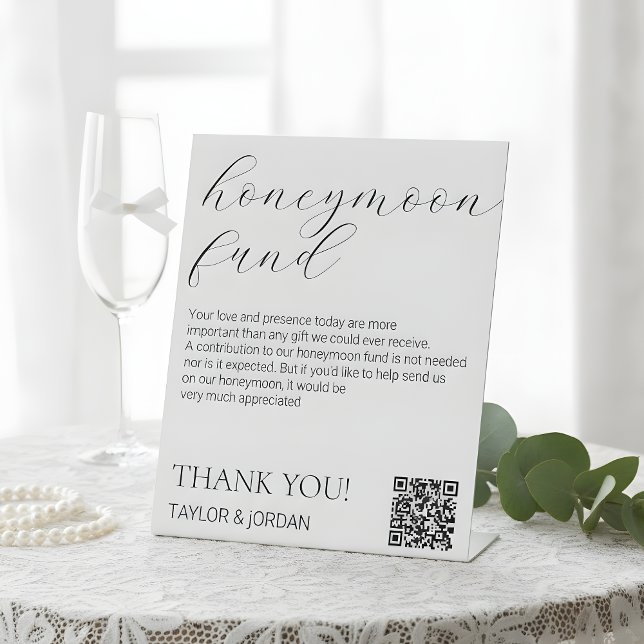 Modern Minimalist Honeymoon Fund QR Code Pedestal Sign (Creator Uploaded)