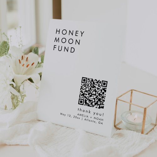 Modern Minimalist Honeymoon Fund QR Code Pedestal Sign