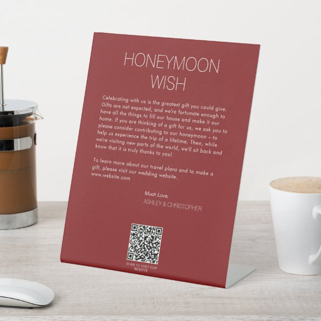 Modern Minimalist Honeymoon Wish Wedding Pedestal Sign (In SItu)