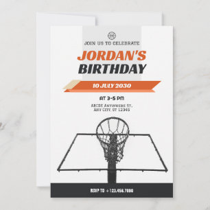 Modern Minimalist hoop basketball birthday Invitation