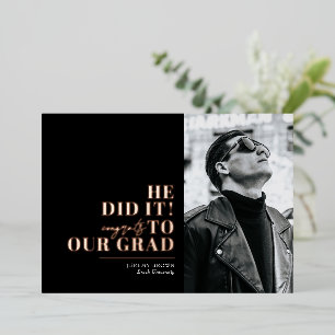 Modern Minimalist Horizontal 3 Photos Graduation Foil Invitation