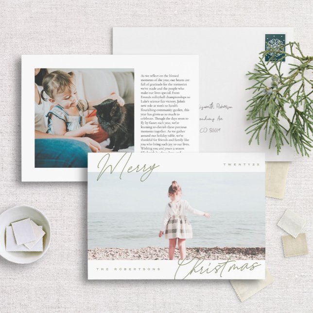 Modern Minimalist Horizontal Merry Christmas Photo Holiday Card (Creator Uploaded)