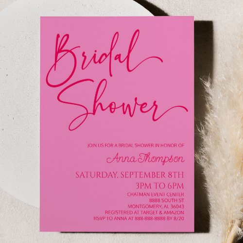 Modern Minimalist Hot Pink Bridal Shower Invitation