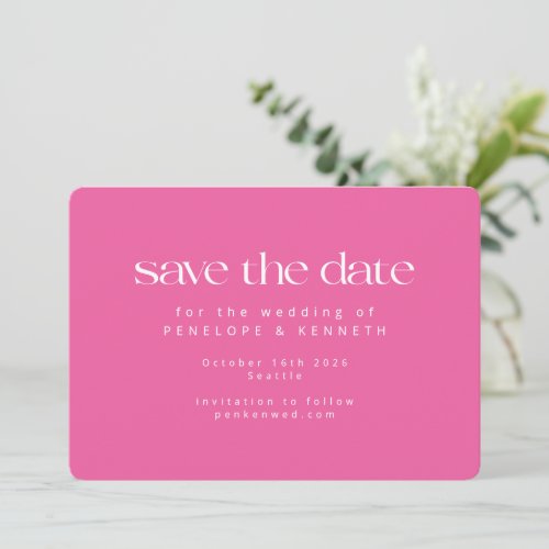 Modern Minimalist Hot Pink Chic Simple Wedding Save The Date