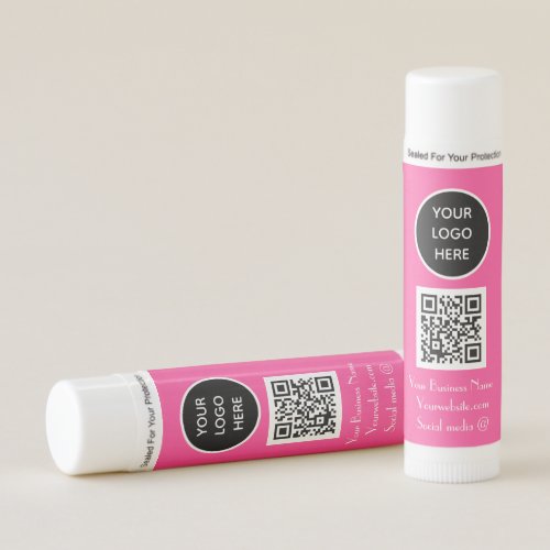 Modern Minimalist Hot Pink Custom logo QR Code Lip Balm