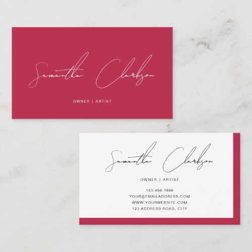 Modern Minimalist Hot Pink Handwritten Script Business Card