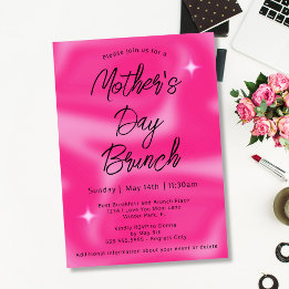 Modern Minimalist Hot Pink Mother's Day Brunch Invitation