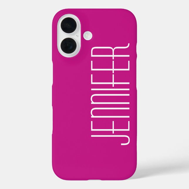 Modern Minimalist, Hot Pink, Personalized Name Case-Mate iPhone Case (Back)