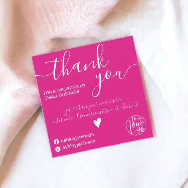 Modern minimalist hot pink pink order thank you square business card ...
