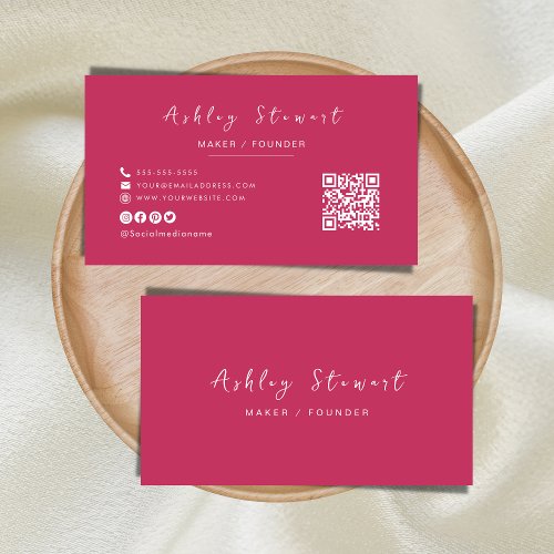 Modern Minimalist Hot Pink Professional Qr Code Business Card