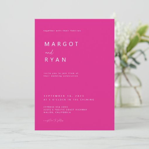 Modern Minimalist Hot Pink Wedding Invitation Zazzle 