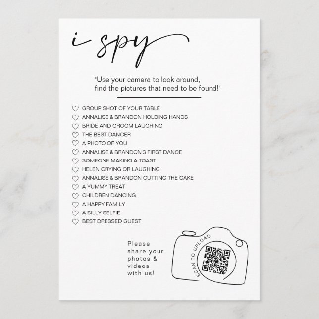 Modern Minimalist I spy wedding game Share photos  Program (Front)