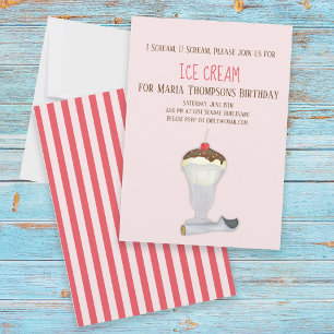 Modern Minimalist Ice Cream Birthday Watercolor Invitation