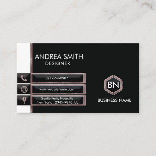 Modern Minimalist Icons Black White Rose Gold Cute Business Card