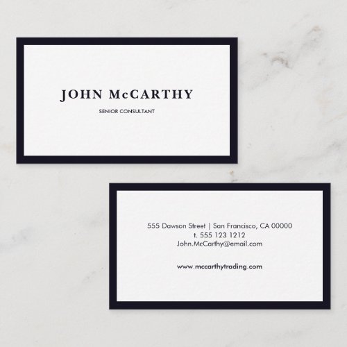 Modern Minimalist Indigo Blue Border Professional Business Card