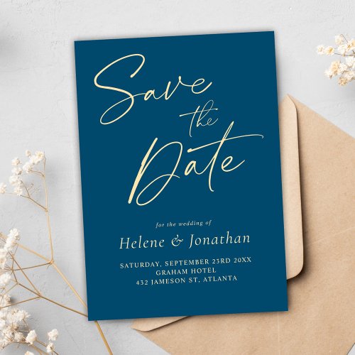 Modern Minimalist Indigo Blue Elegant Wedding Save The Date