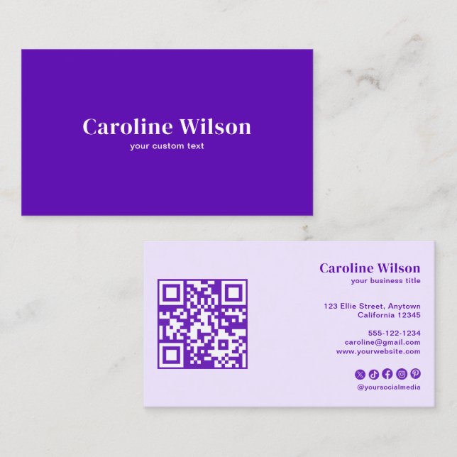 Modern Minimalist Indigo QR Code Professional Business Card (Front/Back)