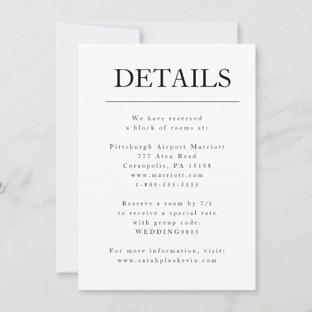 Modern Minimalist Inital Wedding Details Card (Front)