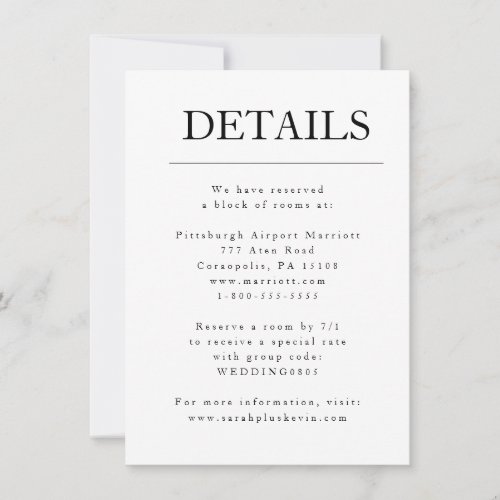 Modern Minimalist Inital Wedding Details Card