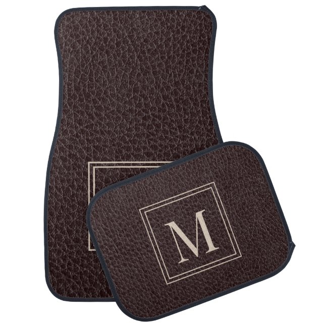 Modern Minimalist Initial Brown Car Floor Mat (Set)