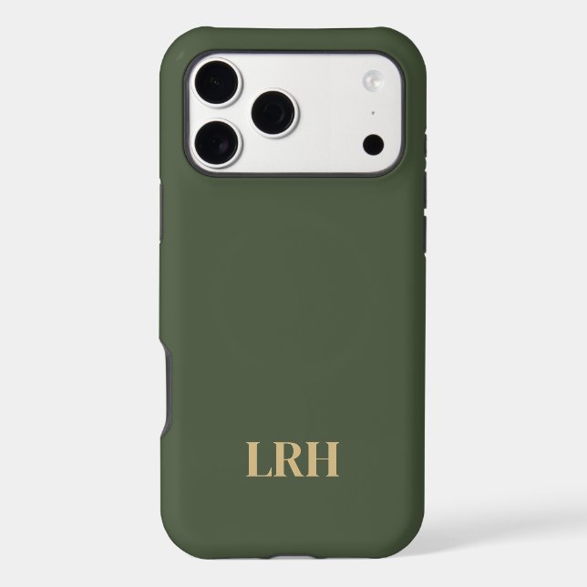 Modern Minimalist Initial Dark Green Monogram  iPhone Case (Back)