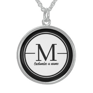 Modern Minimalist Initial Monogram Custom Name Nec Sterling Silver Necklace