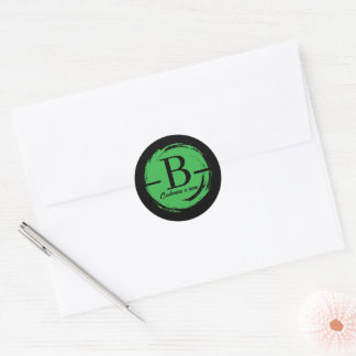 Modern Minimalist Initial Monogram Letter B Green  Classic Round Sticker