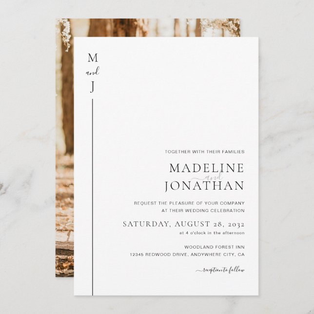 Modern Minimalist Initial Monogram Photo Wedding I Invitation (Front/Back)