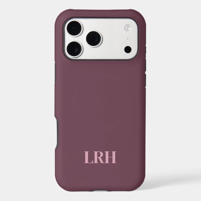 Modern Minimalist Initial Plum Maroon Monogram  iPhone Case (Back)