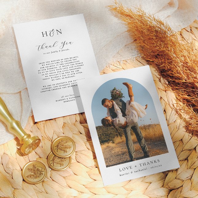 Modern Minimalist Initials Arch Photo Wedding Thank You Card (Creator Uploaded)