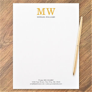 Modern Minimalist Initials Elegant Black Gold Letterhead