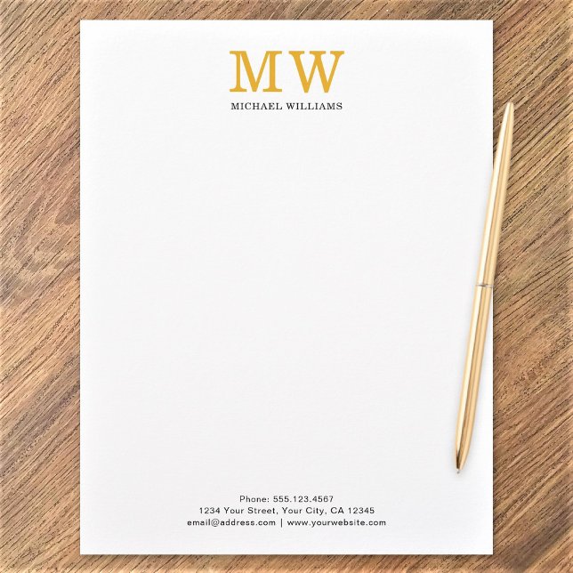 Modern Minimalist Initials Elegant Black Gold Letterhead (Creator Uploaded)