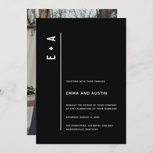 Modern Minimalist Initials Photo Wedding Invitation (Front/Back)