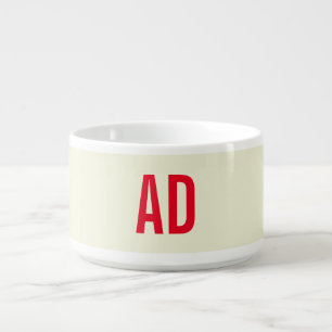 Modern Minimalist Initials Red Monogram Beige Bowl