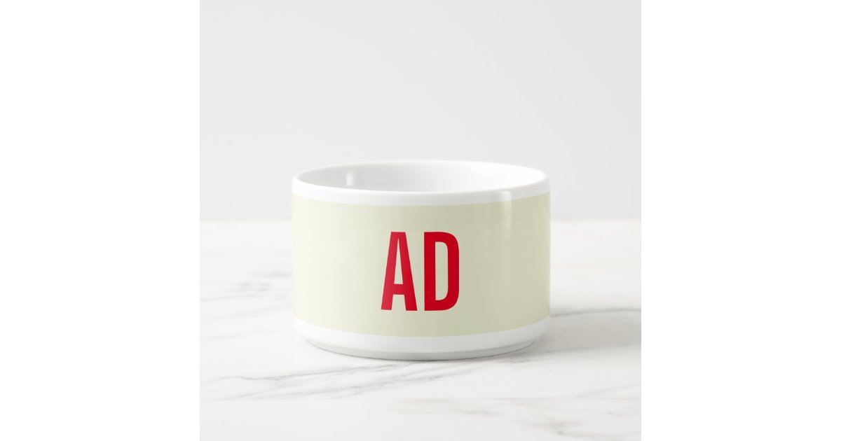 Intials Red Modern Minimalist Initials Red Monogram Beige Bowl | Zazzle