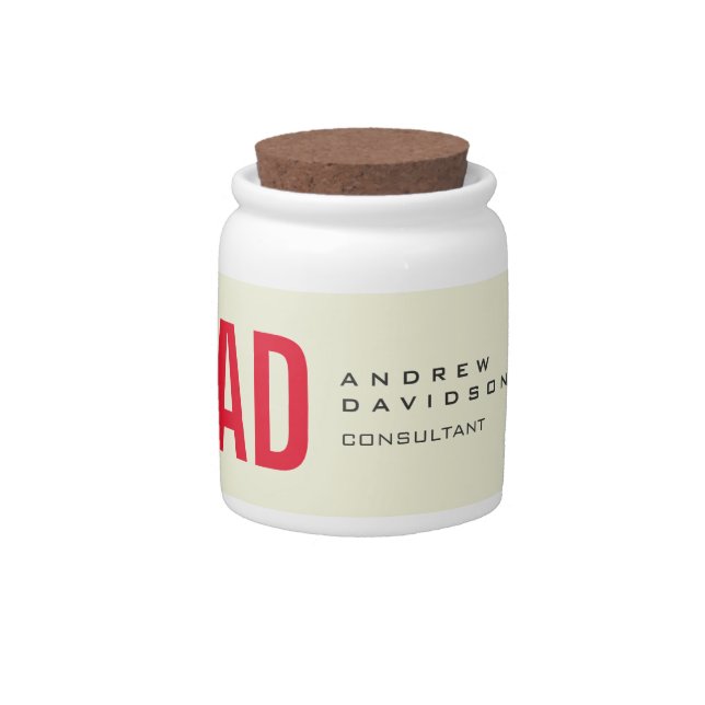 Modern Minimalist Initials Red Monogram Beige Candy Jar (Front)