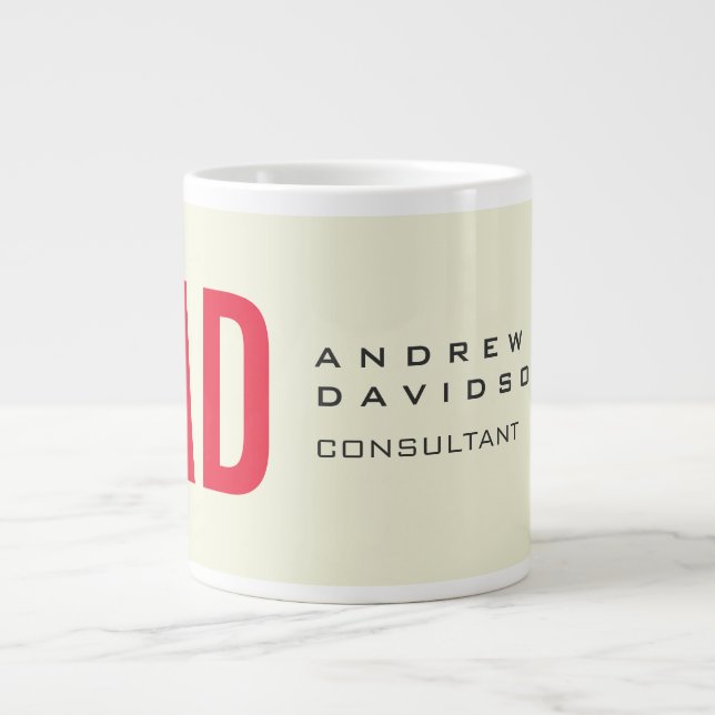 Modern Minimalist Initials Red Monogram Beige Giant Coffee Mug (Front)