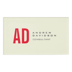 Modern Minimalist Initials Red Monogram Beige Name Tag