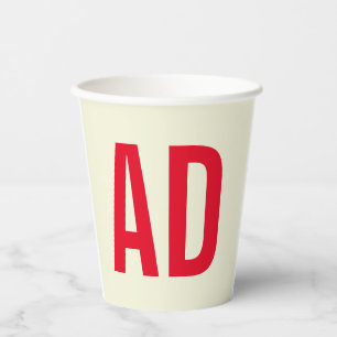 Modern Minimalist Initials Red Monogram Beige Paper Cups